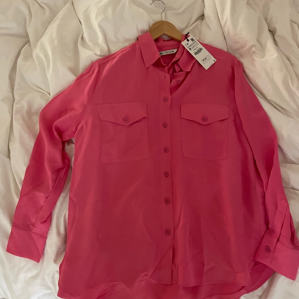 Zara new with tags medium silk button up! Perfect for work or lounging!